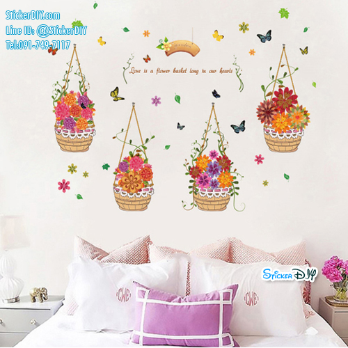 Transparent wall sticker สติ๊กเกอร์ติดผนังแต่งขอบ โมบายแจกันดอกไม้ XL7217 (กว้าง103cm.xสูง65cm.)
