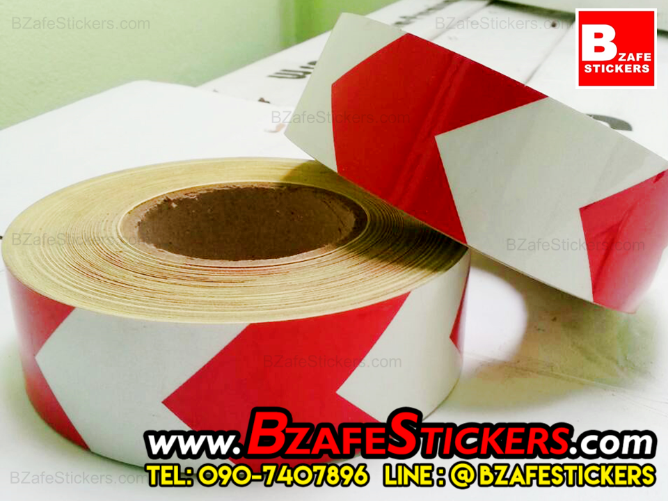 แถบสติ๊กเกอร์สะท้อนแสง ขาว-แดง ลายลูกศร กว้าง 2 นิ้ว x ยาว 45 ม.