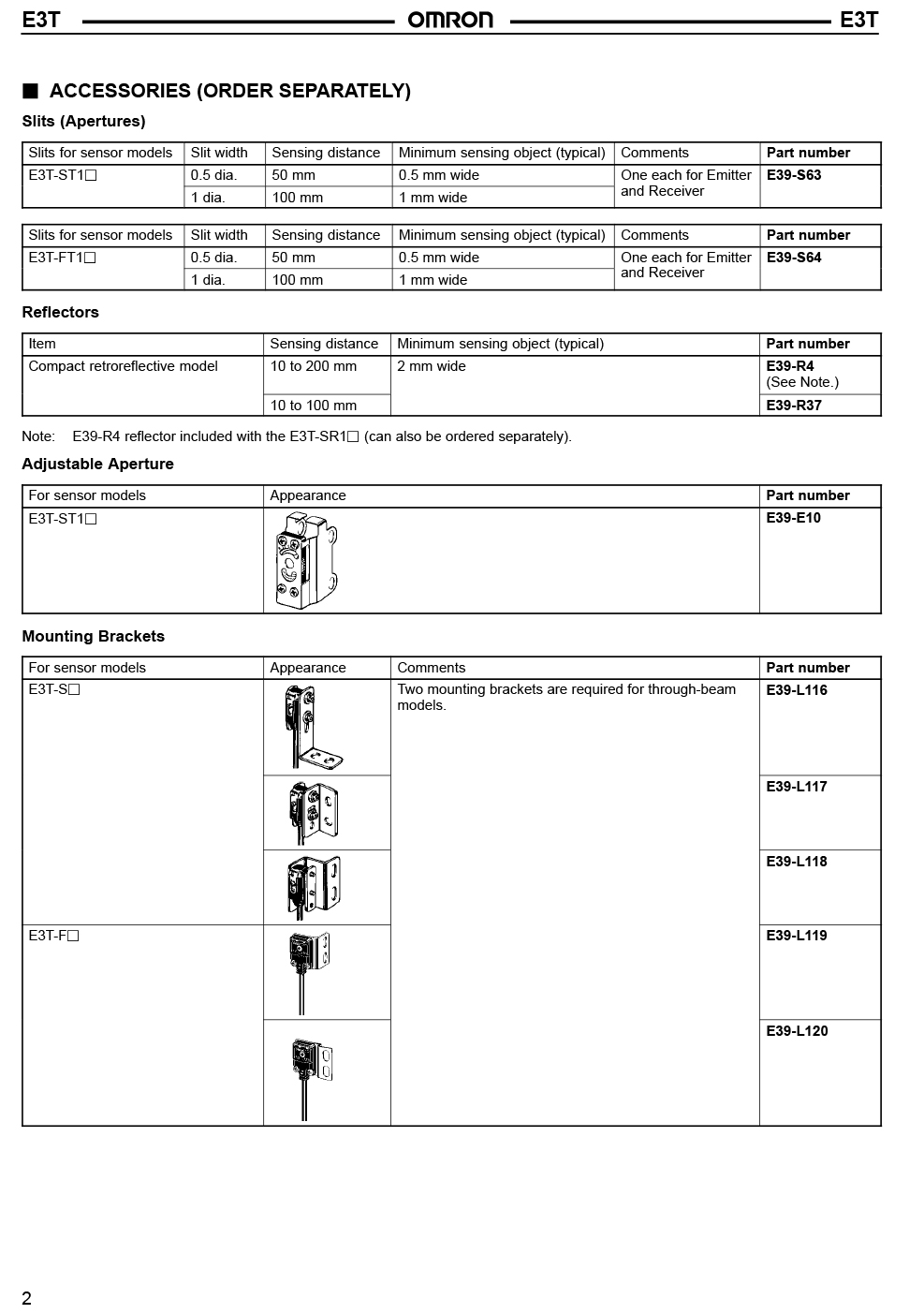 โฟโตอิเล็กทริคเซนเซอร์ OMRON E3T-ST12 2M 12-24VDC Output NPN Dark On Detection Range 1m Through Beam สายยาว 2m Photoelectric Sensor E3T Series