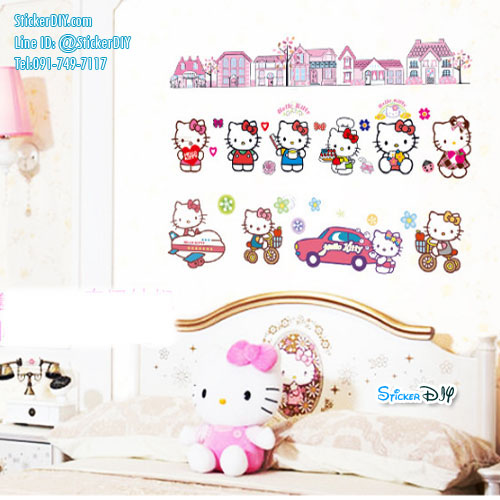 Transparent Wall Sticker สติ๊กเกอร์ติดผนัง Kitty Town (กว้าง100cm.xสูง60cm.)
