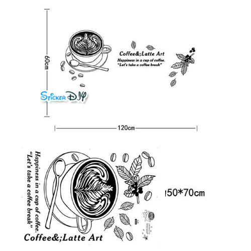 Transparent wall sticker สติ๊กเกอร์ติดผนัง Coffee&Latte Art (กว้าง120m.xสูง60cm.)