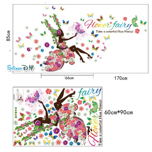 Transparent wall sticker สติ๊กเกอร์ติดผนัง Flower girl "Bird cage" (กว้าง170cm.xสูง85cm.)