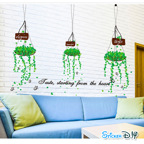 Transparent wall sticker สติ๊กเกอร์ติดผนัง กระถางต้นไม้ห้อย Taste (กว้าง76cm.xสูง109cm.)