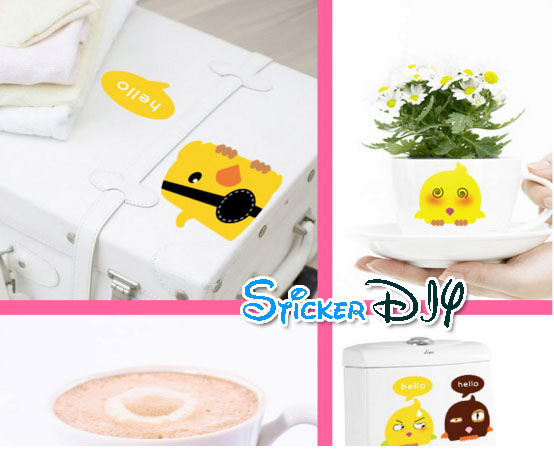 Wall Sticker สติ๊กเกอร์ติดสวิตช์ไฟ Hello ลูกเจี๊ยบวิ๊งค์วิ๊งค์ สีส้ม (8.3x11cm.)