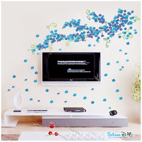 Transparent wall sticker สติ๊กเกอร์ติดผนัง ดอกพลัม สีฟ้า (กว้าง145cm.xสูง60cm.)