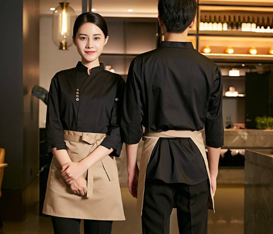 ชุดพนักงานเสริฟร้านกาแฟ ชุดพนักงานร้านอาหาร สีน้ำตาล สีแดง สีดำ