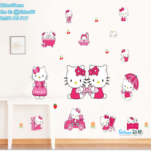 Transparent Wall sticker สติ๊กเกอร์ติดผนัง Kitty girl (กว้าง109cm.xสูง92cm.)