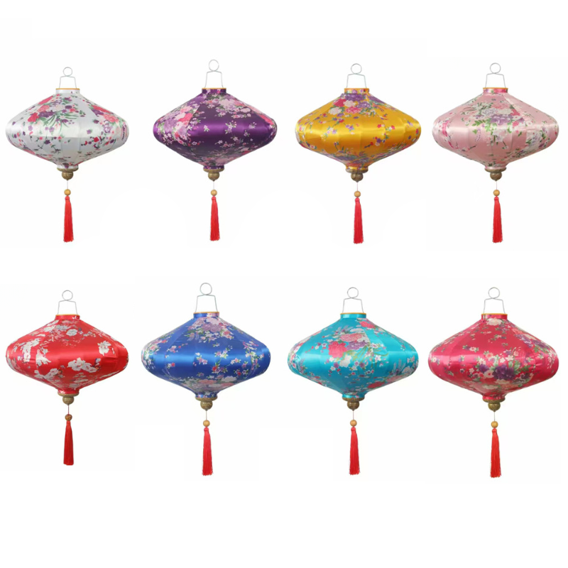 โคมไฟเวียดนาม โคมฮอยอัน ทรงจานบิน ลายดอก