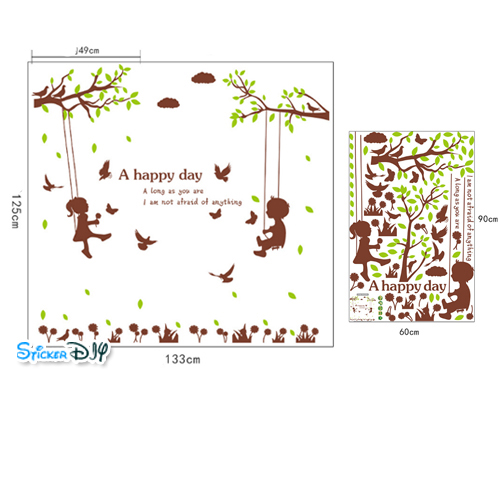 Transparent wall sticker สติ๊กเกอร์ติดผนัง Happy Day (กว้าง133cm.xสูง125cm.)