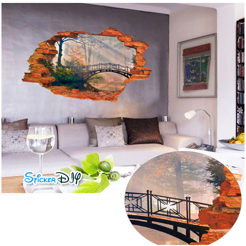 Wall Sticker สติ๊กเกอร์ติดผนัง 3D NATURAL สไตล์B (กว้าง89cm.xสูง59cm)