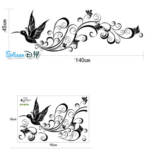 Transparent wall sticker สติ๊กเกอร์ติดผนัง Bird (กว้าง140cm.xสูง45cm)