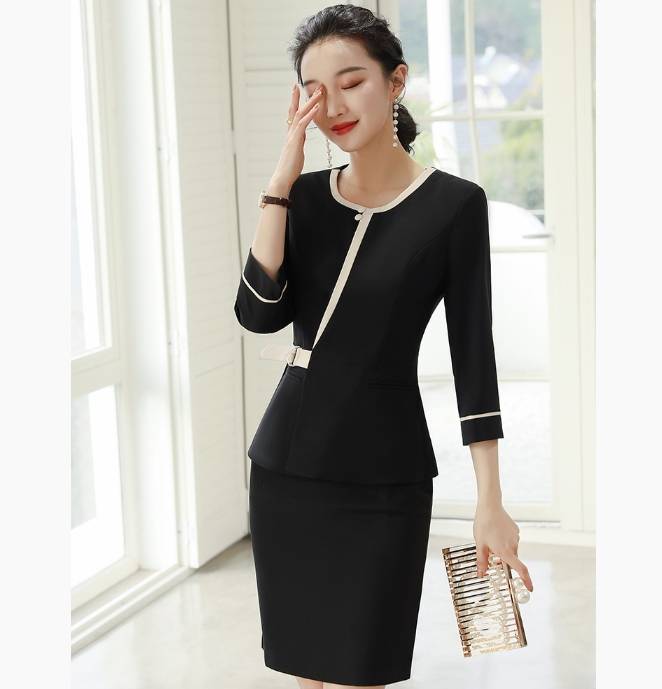 ชุดคลินิกความงามสีดำ สีฟ้า ชุดพนักงานต้อนรับ ชุดพนักงานขาย