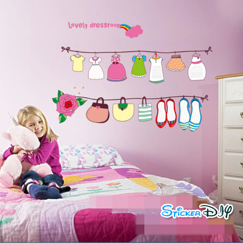 Transparent wall sticker สติ๊กเกอร์ติดผนัง Lovely Dressroom (กว้าง100cm.xสูง98cm.)