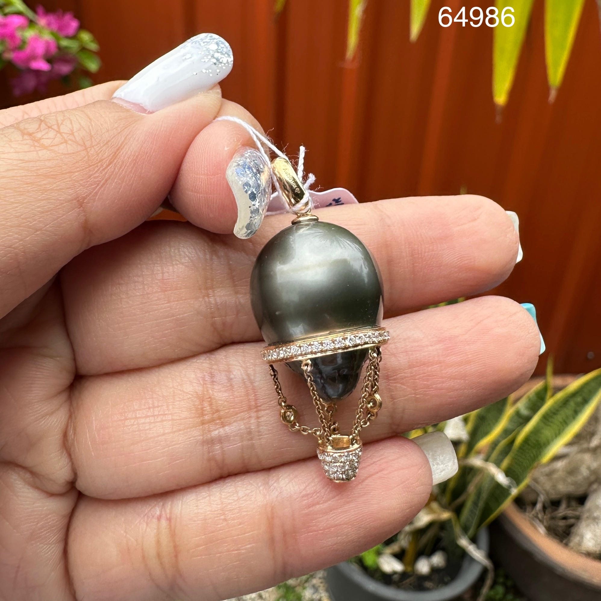 รหัส 64986 จี้ มุก South sea สีเทา 16.25 มิล ฝังเพชร 99 เม็ด 0.50 กะรัต ทอง18K นน. 10.29 g