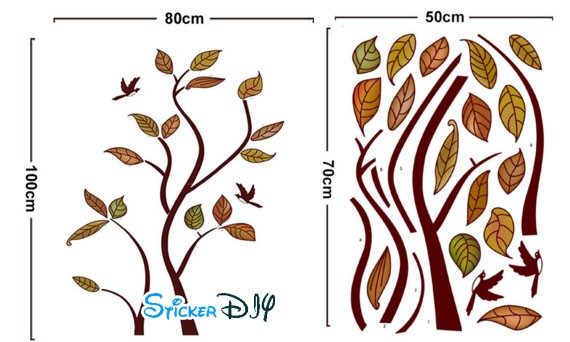 Transparent wall sticker สติ๊กเกอร์ติดผนัง ต้นไม้สีน้ำตาลทอง (กว้าง80cm.xสูง100cm.)