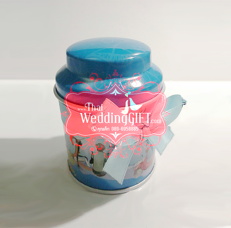 กระป๋องโลหะใส่ชา ผูกโบว์ พร้อมป้ายชื่อ