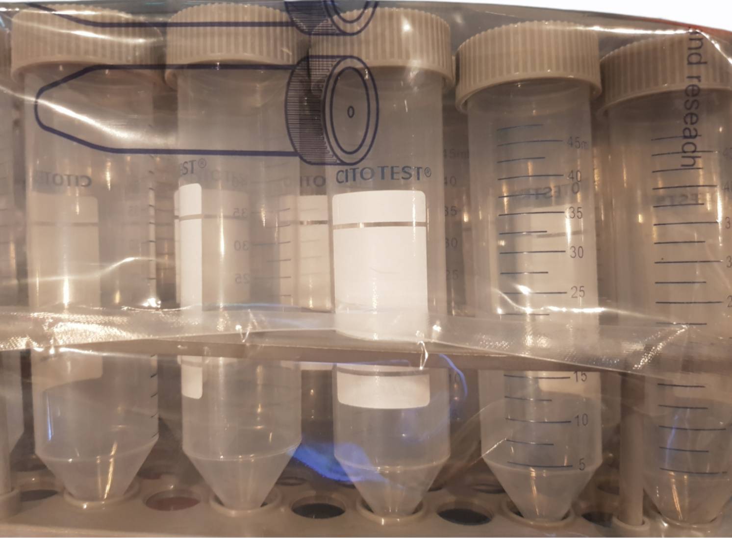 50ml Centrifuge Tube Screw Cap in Rack Gamma Sterile - CITOTEST