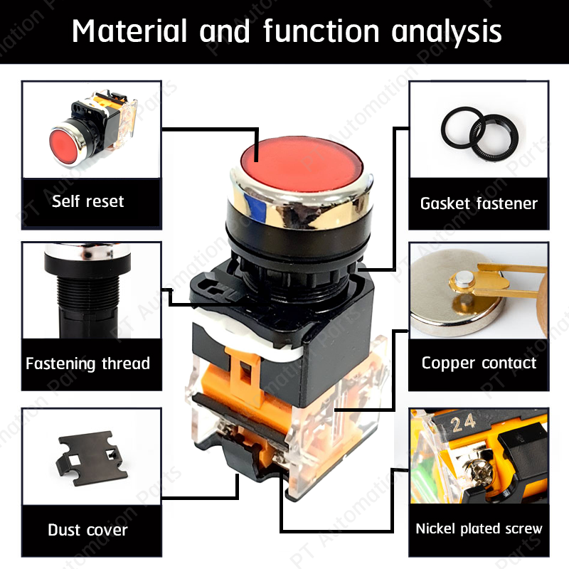 Push Button Switch LA38-11BN Self Reset ø22mm 10A 440V 1NO/1NC สวิตช์ปุ่มกด กดติดปล่อยดับ มีให้เลือก 6แบบ สีเขียว สีแดง สีดำ สีฟ้า สีเหลือง สีขาว