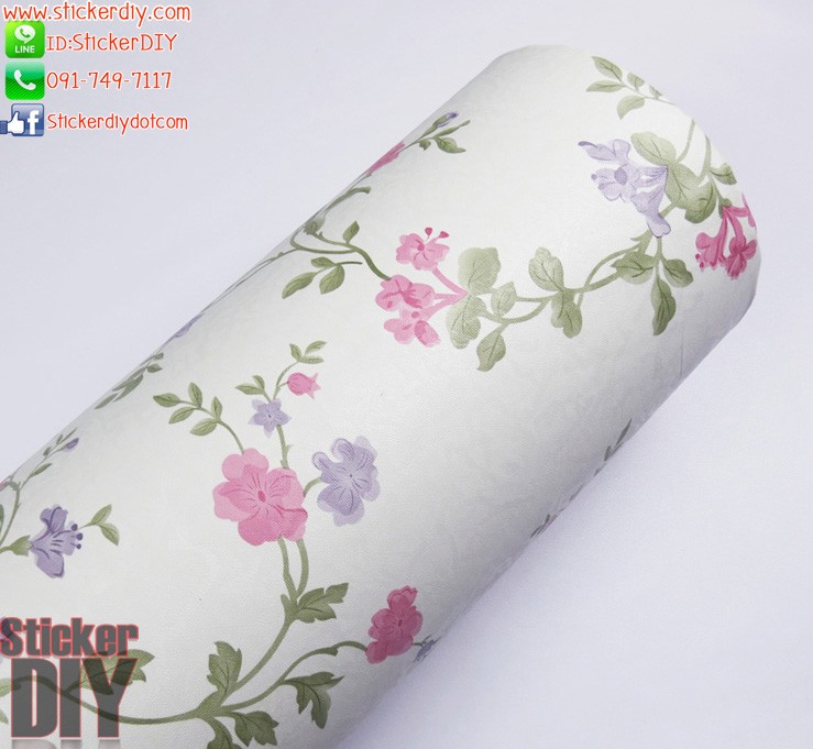 (กว้าง122cm.xยาว5m.) Wallpaper sticker วอลเปเปอร์แบบกาวในตัว ลายดอกช่อเล็ก สีชมพู