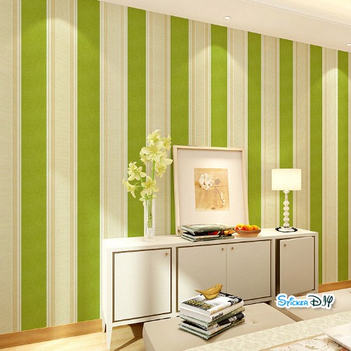 (หน้ากว้าง45cm.xยาว10m.)Wallpaper sticker วอลเปเปอร์แบบกาวในตัว Line สไตล์D สีเขียว