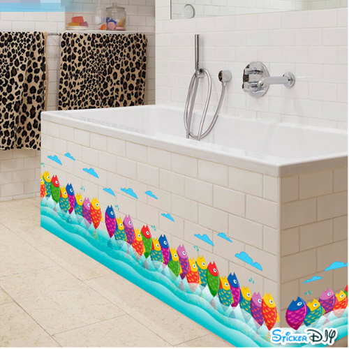 Transparent wall sticker สติ๊กเกอร์ติดผนังแต่งขอบ ปลาหลากสี (กว้าง136cm.xสูง40cm.)