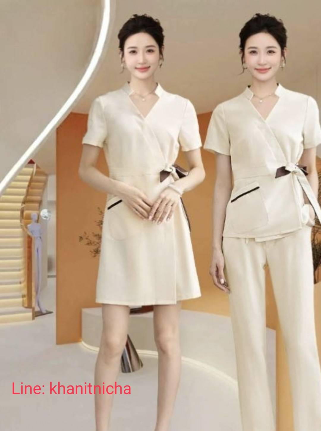 ชุดนวดสปา ชุดช่างเสริมสวย ชุดซาวน่า สีแอปริคอท สีดำ