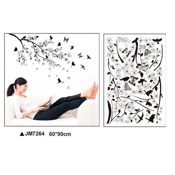 Transparent wall sticker สติ๊กเกอร์ติดผนัง กิ่งไม้นกและผีเสื้อ (กว้าง160cm.xสูง105cm.)