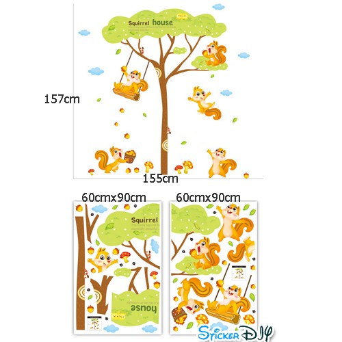 Bigsize Transparent wall sticker สติ๊กเกอร์ติดผนัง Squirrel House (กว้าง155cm.xสูง157cm.)