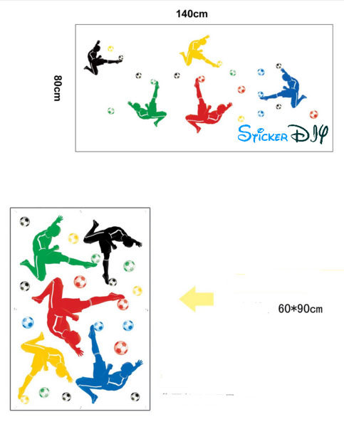 Transparent wall sticker สติ๊กเกอร์ติดผนัง สีสันนักฟุตบอล (กว้าง140cm.xสูง80cm.)