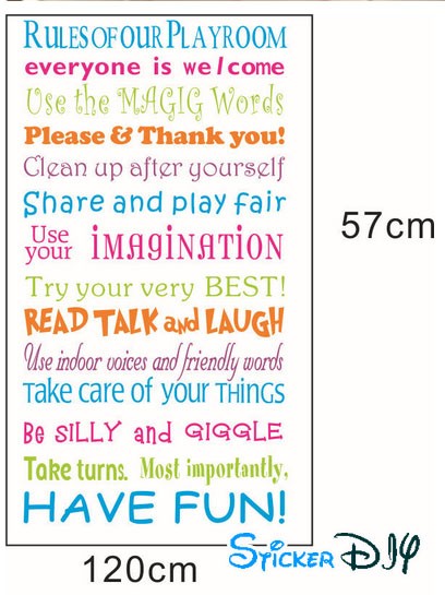 Vinyl wall sticker สติ๊กเกอร์ติดผนัง RULE OUR PLAYROOM (กว้าง120cm.xสูง57cm.)