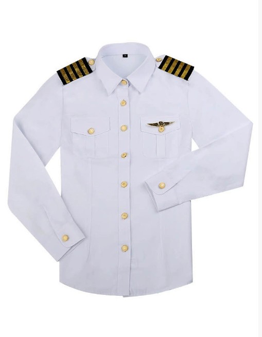 ชุดพนักงานต้อนรับบนเครื่องบิน กัปตันนักบิน นักบินพลเรือน เสื้อเชิ้ตสีขาวสำหรับทำงานของพนักงานต้อนรับบนเครื่องบิน