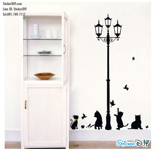 Vinyl wall sticker สติ๊กเกอร์ติดผนัง Lamp post CAT (กว้าง97cm.xสูง143cm.)
