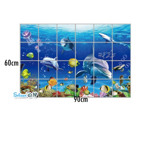 Aluminium Foil Sticker สติ๊กเกอร์อลูมิเนียม 3D Underwater world AY4006 (กว้าง90cm.xสูง60cm.)
