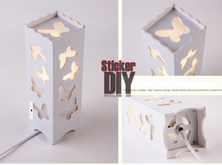 โคมไฟแต่งบ้าน แบบตั้งโต๊ะฉลุลาย BUTTERFLIES สีขาว