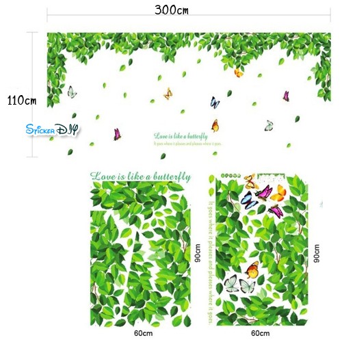 BigSize AY Transparent Wall Sticker สติ๊กเกอร์ติดผนัง Love is life a butterfly (กว้าง300cm.xสูง110cm.)