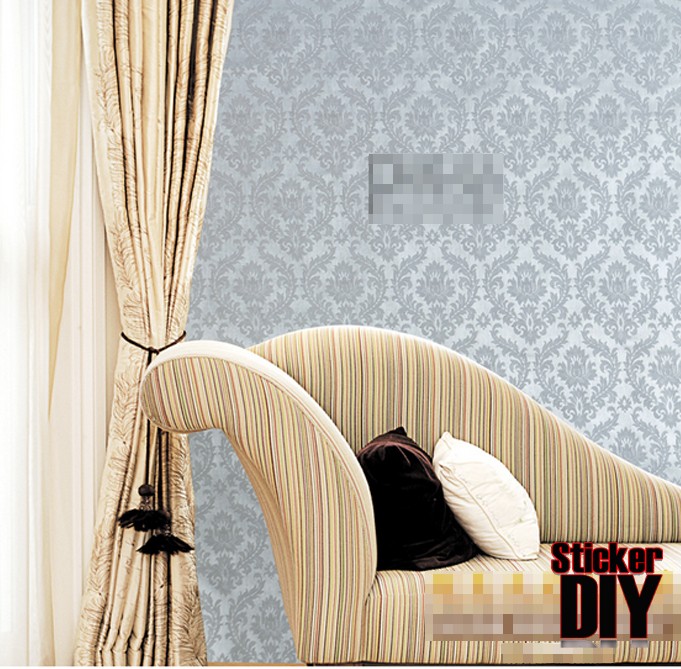 (กว้าง122cm.xยาว5m.) Wallpaper sticker วอลเปเปอร์แบบกาวในตัว ลายไทยตกแต่งห้องพระหรือลายหลุยส์ สไตล์A สีเงิน