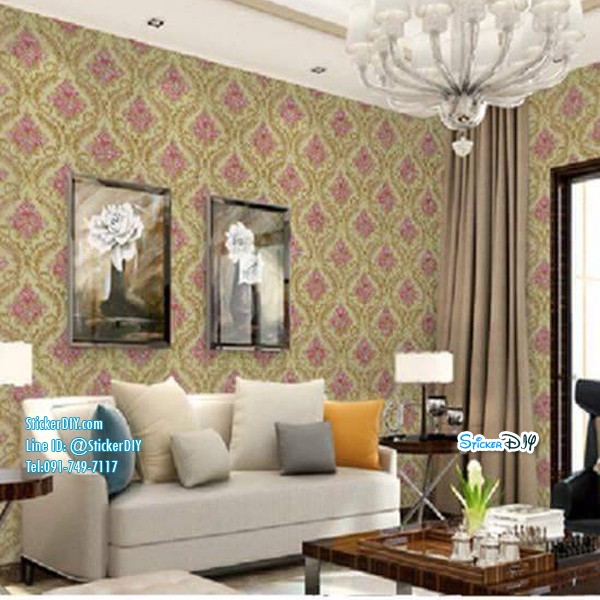 (กว้าง45cm.xยาว10m.)Wallpaper sticker วอลเปเปอร์แบบกาวในตัว ลายหลุยส์ สไตล์K