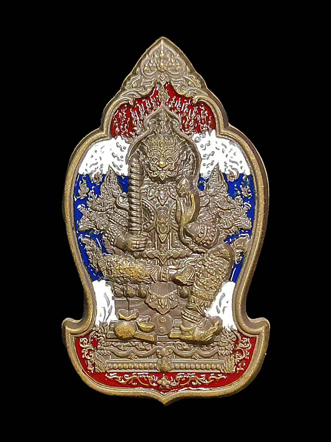 เหรียญท้าวเวสสุวรรณ รวยล้นฟ้า หลวงพ่อสว่าง วัดบ้านหนองจิก อำเภอขุนหาญ จังหวัดศรีสะเกษ ปี2563 เนื้อชนวนลงยาลายธงชาติ หมายเลข33