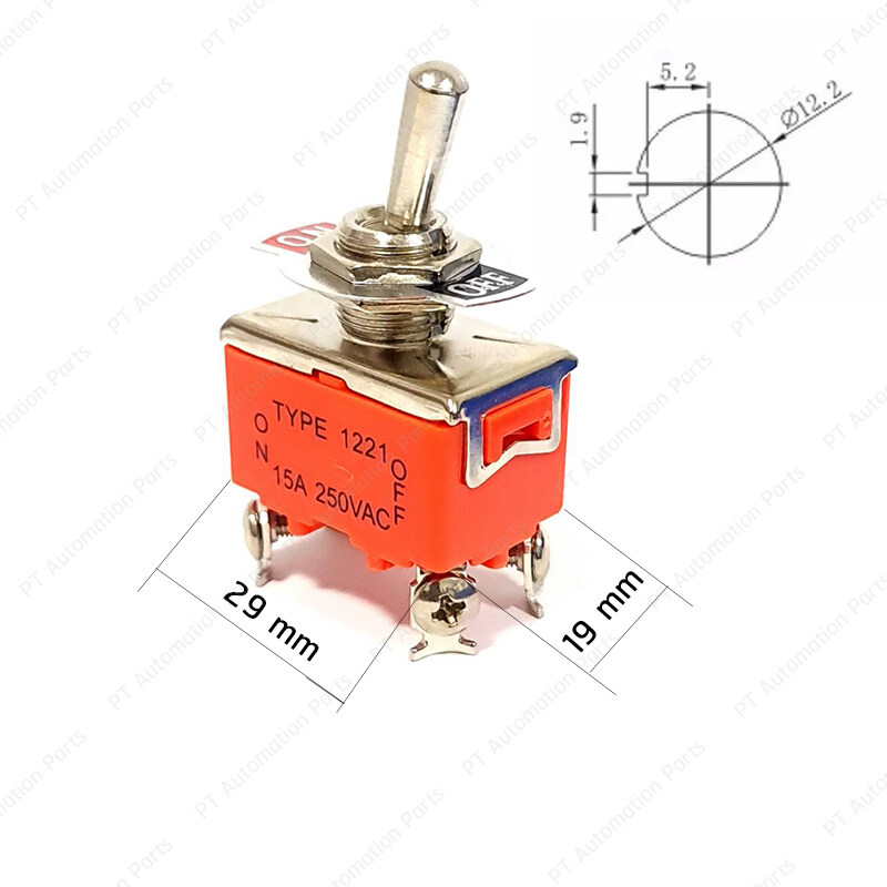 สวิตช์โยก สวิตช์ ปิด-เปิด ท็อกเกิ้ลสวิตช์ Toggle Switch 1221 ON-OFF 4-pins 15A 250VAC 2-Contact ล็อคค้าง 4ขา 2จังหวะ