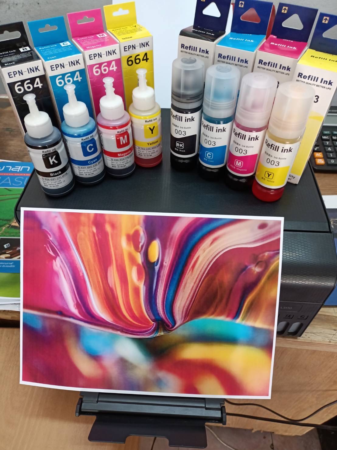 น้ำหมึกเติม Epson 664 L-Series ชุด 4 สี ขนาด 70 มิล เกรดพรีเมี่ยมเทียบเท่าของแท้