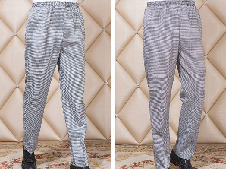 กางเกงทำงานผู้ชาย กางเกงขายาวทรงตรง กางเกงทำงานพนักงานเสิร์ฟในครัว กางเกงขายาวลายทางขาวดำ