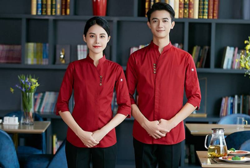 ชุดพนักงานเสริฟร้านกาแฟ ชุดพนักงานร้านอาหาร สีน้ำตาล สีแดง สีดำ