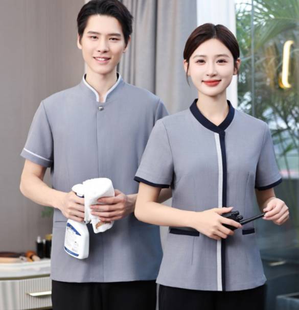 เสื้อแม่บ้าน เสื้อพ่อบ้าน ชุดพนักงานทำความสะอาด สีเขียวอ่อน สีเทา