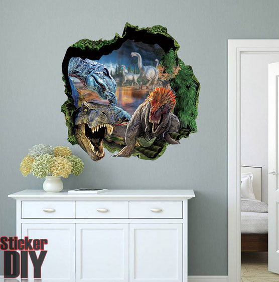 Wall Sticker สติ๊กเกอร์ติดผนัง 3D Jurassic Park สไตล์ D (กว้าง50cm.xสูง50cm.)