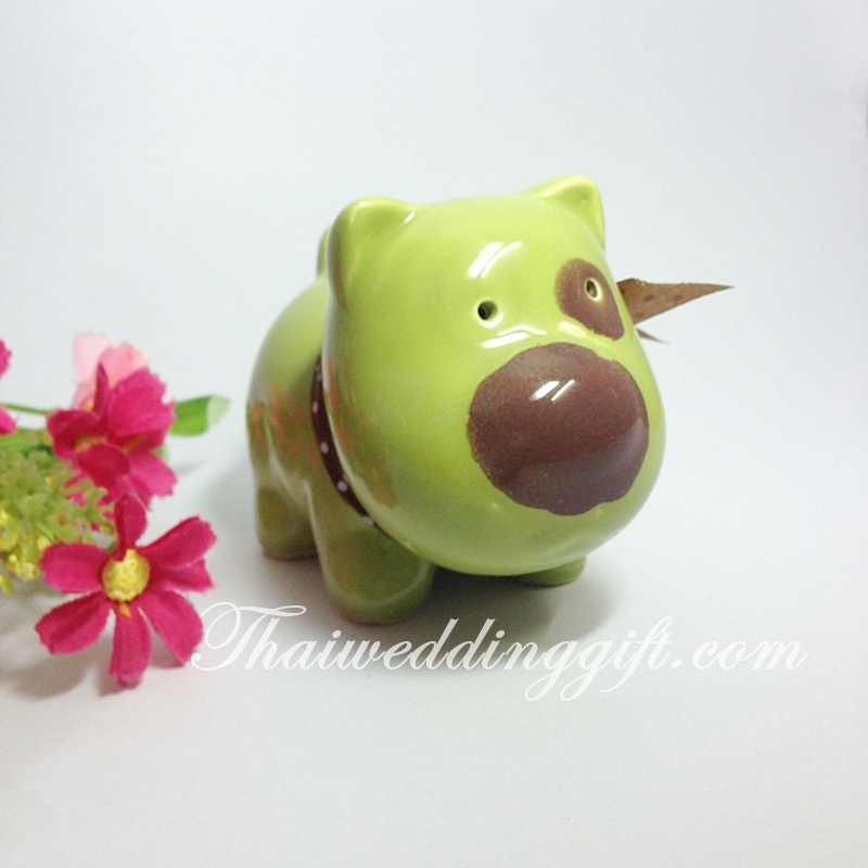 กระปุกหมาออมสิน เลือกสีได้ พร้อมสกรีนชื่อ แพ็คกล่องผูกโบว์