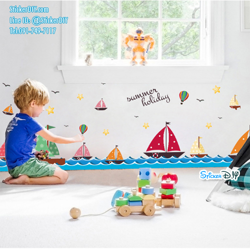 Transparent Wall Sticker สติ๊กเกอร์ติดผนังแต่งขอบ เรือใบ XL7176(กว้าง177cm.xสูง50cm.)