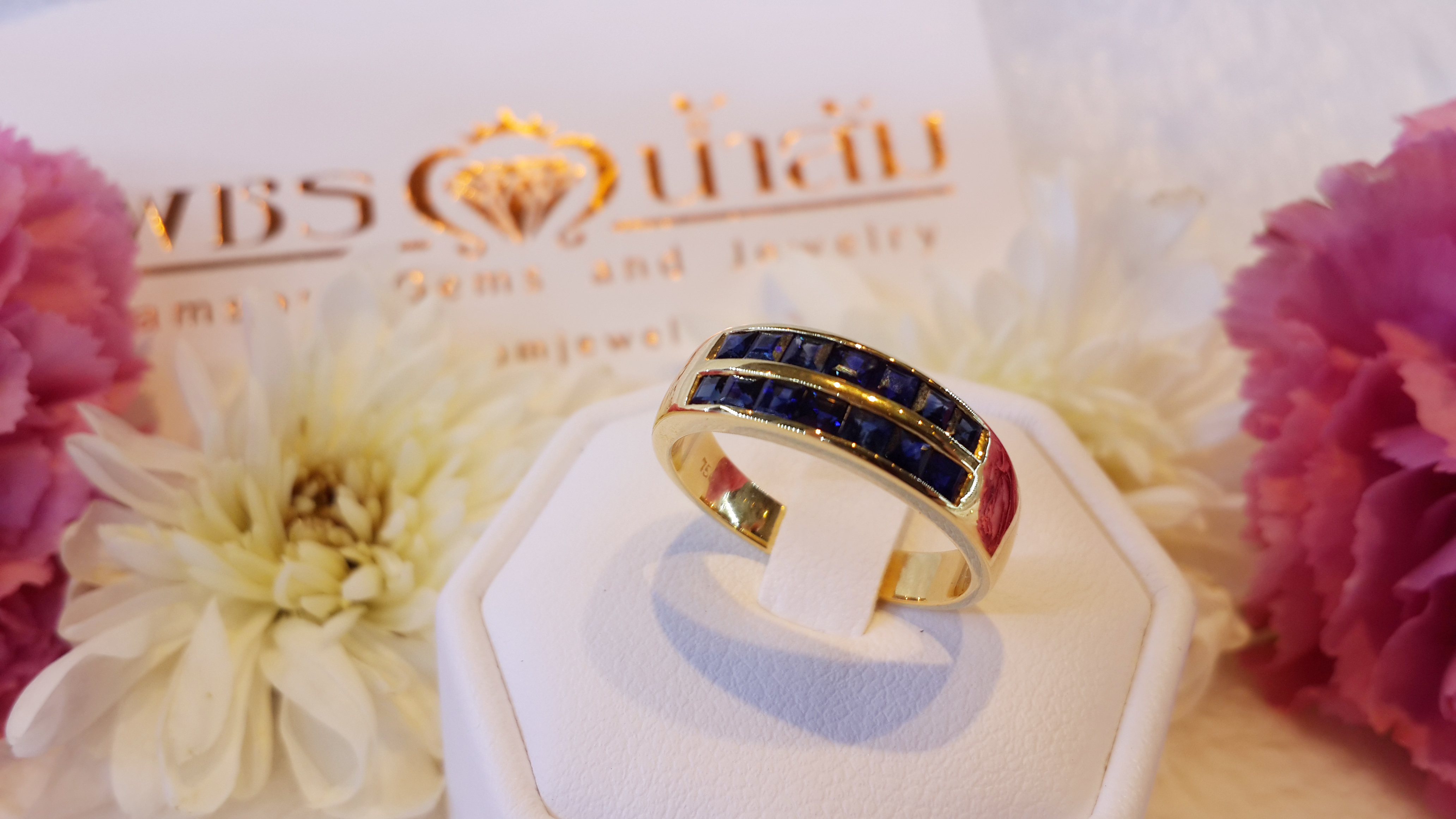 แหวน ไพลินBlue Sapphire 2 แถวคู่