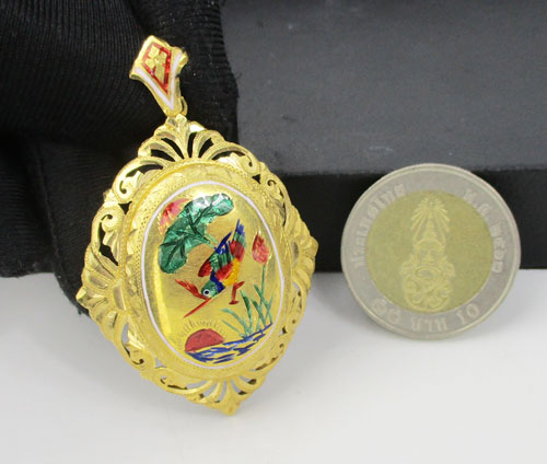 รหัส 56169 จี้ ทองลงยา ฉลลุาย นกแก้ว ทอง90 งานเก่า หลุดจำนำ สวยมาก นน. 7.12 g