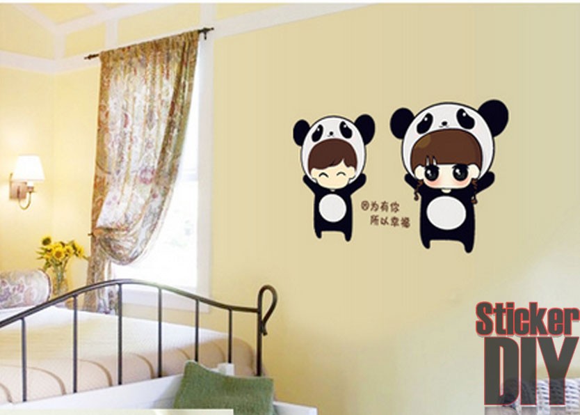 Transparent Wall Sticker สติ๊กเกอร์ติดผนัง Couple Panda (กว้าง50cm.xสูง27cm.)