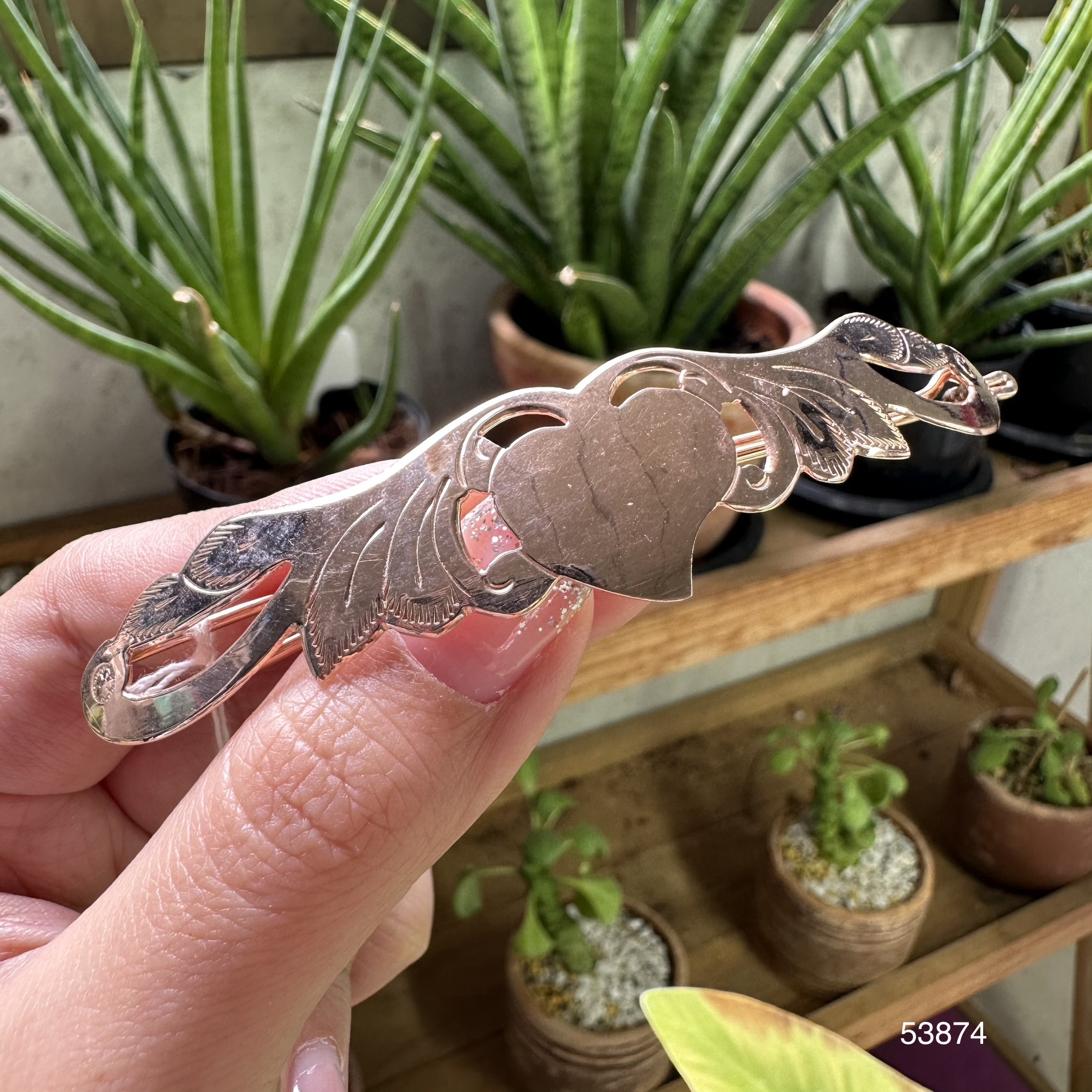 รหัส 53874 กิ๊ฟติดผม นาก40 ฉลุลาย งานเก่า หลุดจำนำ สวยมาก นน. 12.42 g